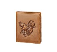 AurexaFashion Portefeuille court à deux volets en cuir véritable véritable pour homme, blocage RFID, imprimé animal 3D, rétro, vintage, en relief., Cheval Vertical - Caramel F3, Vertical