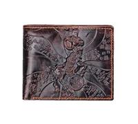 AurexaFashion Portefeuille court à deux volets en cuir véritable véritable pour homme, blocage RFID, imprimé animal 3D, rétro, vintage, en relief., Chèvre horizontale - Café H2, horizontal