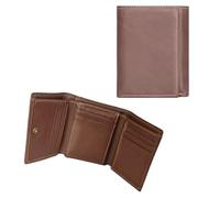 AurexaFashion Portefeuille court à trois volets en cuir véritable pour homme, blocage RFID, fermeture à pression, 11 emplacements pour cartes, 2 fenêtres pour carte d'identité., #01 Marron, 4.3" x