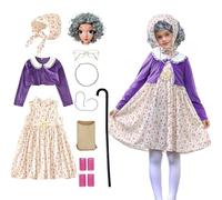 Aurgiarme 11 pièces Costume de cosplay 100 jours d'école pour enfants, vieille dame pour filles, Halloween, cosplay, grand-mère, tenues pour faire semblant d'être grand-mère