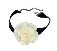 [Aurgiarme] Chaîne de couleur douce et pendentif rose à la mode collier ras du cou élégant dentelle grande fleur cou accessoires