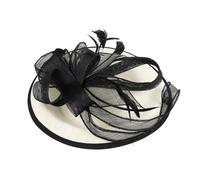 Aurgiarme Chapeau Derby élégant avec plumes détachables et serre-tête unique pour bal de fin d'année, fête costumée, look vintage, bibi à plumes pour mariages, noir/blanc, taille unique