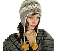 Aurgiarme Chapeau tricoté rayé arc-en-ciel pour fille Y2K Accessoires photo Hot Girl Cute Slouchy Tricot Crochet Chapeaux pour femmes