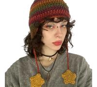 Aurgiarme Chapeau tricoté rayé arc-en-ciel pour fille Y2K Accessoires photo Hot Girl Cute Slouchy Tricot Crochet Chapeaux pour femmes