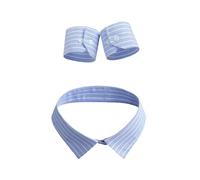 Aurgiarme Costume de cosplay colonial jabot à volants faux col et poignets ensemble demi-chemise accessoires pour fêtes et faux col décontracté pour femme, Rayé bleu., taille unique