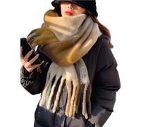 Aurgiarme Écharpe d'hiver chaude pour femme - Motif écossais classique à pompons - Grande écharpe douce et chaude en tricot, Gris/marron., taille unique