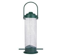 Aurgiarme Mangeoire d'extérieur en forme de tube à suspendre pour oiseaux - Outil d'alimentation facile à remplir - Distributeur de friandises pour oiseaux - Mangeoire à fruits - En métal vert
