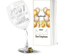 Aurìca Gobelet à vin personnalisé 18 ans - Verre plié de 440 ml en cristal pour anniversaire 18 ans fille et garçon, boîte cadeau incluse - cadeau original 2007 un vintage presque parfait