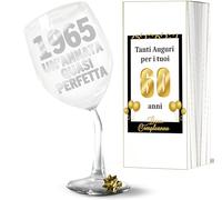Aurìca Gobelet à vin personnalisé 60 ans - Verre plié de 440 ml en cristal pour anniversaire 60 ans homme et femme avec boîte cadeau incluse - cadeau original 1965 un vintage presque parfait