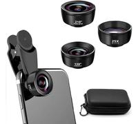 Auricase 3 en 1 Objectif Telephone Portable, Kit Objectif pour iphone, 120° Grand Angle, 25x Macro, 210° Fisheye, Objectif Smartphone pour la Plupart des Smartphones
