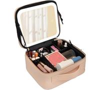 Auricrest Beauty Reformation Travel Makeup Bag with Adjustable Dividers, withs Mirror, with LED Lighted Make up Case, 3 Color Setting Cosmetic Makeup Box Organizer (Apricot)