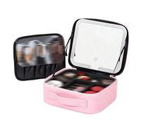 Auricrest Travel Makeup Bag - Auricrest Beauty Reformation Travel Makeup Bag with Adjustable Dividers with LED Mirror (Pink)