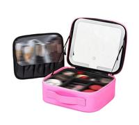 Auricrest Travel Makeup Bag - Auricrest Beauty Reformation Travel Makeup Bag with Adjustable Dividers with LED Mirror (Rose Pink)