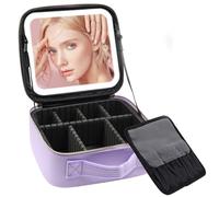 Auricrest Travel Makeup Bag, Auricrest Makeup Case with LED Lighted Make up Case with Mirror 3 Color Setting Cosmetic Makeup Box Organizer, Waterproof Portable Vanity Station (E)