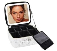 Auricrest Travel Makeup Bag, Auricrest Makeup Case with LED Lighted Make up Case with Mirror 3 Color Setting Cosmetic Makeup Box Organizer, Waterproof Portable Vanity Station (B)