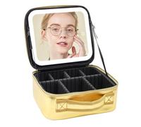 Auricrest Travel Makeup Bag, Auricrest Makeup Case with LED Lighted Make up Case with Mirror 3 Color Setting Cosmetic Makeup Box Organizer, Waterproof Portable Vanity Station (D)