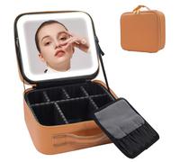 Auricrest Travel Makeup Bag, Auricrest Makeup Case with LED Lighted Make up Case with Mirror 3 Color Setting Cosmetic Makeup Box Organizer, Waterproof Portable Vanity Station (A)