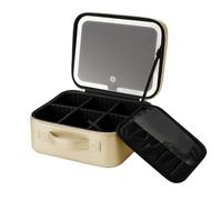 Auricrest Travel Makeup Bag, Beauty Reformation Travel Makeup Bag with Adjustable Dividers, with LED Lighted Make Up Case,for Travels & Daily (Gold)