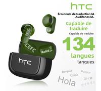 【Auriculaires traducteur AI】 écouteurs Bluetooth HTC NE51 TWS écouteurs intra-auriculaires sans fil Sport longue durée de vie avec micro écouteurs ultralégers black and green AI