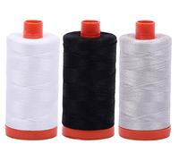 AURIFIL Lot de 3 grandes bobines de fil en coton 50 W Blanc + Noir + Aluminium 2024 + 2692 + 2615