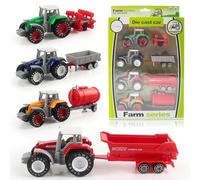Aurihxus Kit Tracteur avec Remorque, 4 Pièces Jouets tracteurs Voiture, Jouets Voiture Miniature de Ferme pour Enfants