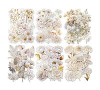 AuriicLeaf Lot de 60 autocollants floraux en PET - Autocollants transparents et imperméables pour scrapbooking, journal, loisirs créatifs et décoration