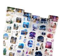 AuriicLeaf Moonlit Lot de 6 rouleaux de ruban adhésif en PET prédécoupés Motif paysage nocturne pour scrapbooking et journal intime avec clip Grande taille Idéal pour le collage et les loisirs