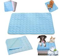 Auriiktch Dog Cooling Mat (4X More Effective), Instant Ice Silk Pet Cooling Mat for Dogs Cats, Washable Summer Foldable Portable Pet Blanket for Kennels, Crates and Beds (Blue, M)