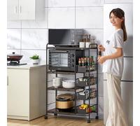 Aurikall Chariot de Cuisine avec 4 paniers coulissants, Support de Rangement Utilitaire en Noyer Massif et Acier au Carbone sur roulettes