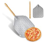 Aurinovellia Pelle à Pizza Perforée, Professionnelle Pelle à Pizza avec Poignée, Coupe à Pizza en Acier Inoxydable, pour la Cuisson de Pizzas, Pain, 39×30.5 cm, Longueur totale 74 cm