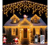 Auriostar Guirlande Lumineuse Rideau, 12.5M 486LED Guirlande Lumineuse Noel Exterieure et Intérieur Étanche IP44, 8 Modes Guirlande Iumineuse pour Décoration Noel, Balcon, Toit, Jardin, Blanc Chaud