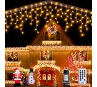 Auriostar Guirlande Lumineuse Rideau, 7.5M 300LED Guirlande Lumineuse Noel Exterieure et Intérieur Étanche IP44, 8 Modes Guirlande Iumineuse pour Décoration Noel, Balcon, Toit, Jardin, Blanc Chaud