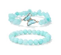 Auriselle 1 Ensemble Bracelet en Pierre Naturelle Véritable pour Femme et Homme avec Perles Rondes de 8 mm et Pendentif Papillon Bracelet élastique Spirituel, Bleu