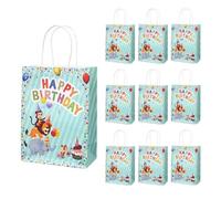 Auriselle 10 pièces 15 * 21 * 8 cm Sacs d'anniversaire enfants Thème anniversaire jungle et animaux Papier kraft Petits cadeaux Bonbons Happy Birthday poignées d'enfants Goodie Bag Sacs cadeaux, bleu