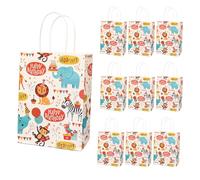 Auriselle 10 pièces 15*21*8 cm Sacs d'anniversaire pour enfants Thème anniversaire animaux de la jungle Papier kraft Petits Bonbons Happy Birthday avec poignées d'enfants Goodie Bag cadeaux, Jaune