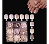 Auriselle 216 Faux Ongles pour les Pieds Tips Press On Nails avec French-Tip Design Forme Carrée Courte Ongles Artificiels pour les Orteils Plusieurs Tailles Parfaits pour le Quotidien