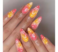 Auriselle 24 pièces 12 tailles Nails Press on Nails Set Fleurs French Goldperle Amande Ongles à coller Longs faux artificiels Ongles artificiels à coller Mariages Fêtes Quotidien Femmes, doré