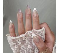 Auriselle 24 pièces 12 tailles Nails Press on Nails Set French Bord blanc Paillettes Amande Nail Tips Ongles à coller Faux artificiels artificiels à coller Mariages Fêtes Quotidien Femmes, Rose