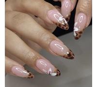 Auriselle 24 pièces 12 tailles Nails Press on Nails Set French motif léopard avec motif floral amande Nail Tips à coller faux artificiels ongles artificiels les fêtes, le quotidien, femmes, marron