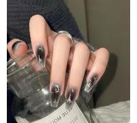 Auriselle 24 pièces 12 tailles Set d'ongles à coller Design noir avec dégradé Motif étoile-lune Forme cercueil Ongles à coller Faux ongles longs Fêtes Femmes, Noir