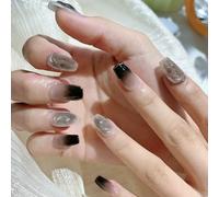 Auriselle 24 pièces 12 tailles Set d'ongles à coller Noirs avec brillance fine et dégradé de couleurs Forme cercueil Ongles à coller Faux ongles longs artificiels Fêtes Femmes, Noir