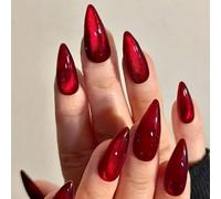 Auriselle 24 pièces 12 tailles Set d'ongles à coller Yeux de chat rouges Forme d'ongle amande Nail Tips Ongles à coller Faux ongles longs artificiels Mariages Fêtes Quotidien Femmes, Rouge