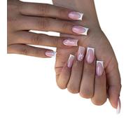 Auriselle 24 Pièces Faux Ongles Carré Moyens à Coller, Press on Nail Blancs Avec Pointe FrançAise, Réutilisable Faux Ongle Fleur Ongles Français, Cadeau d'Anniversaire pour Femmes et Filles