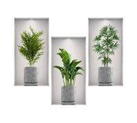 Auriselle 3 pièces 23 * 45CM stickers muraux plantes vertes en pot fleurs vases - Décoration murale autocollante 3D plantes vertes et feuilles - Tableau mural moderne salon, bureau, hôtel, cuisine