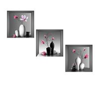Auriselle 3 pièces 30 * 30CM Motifs de plantes et vases à fleurs Stickers muraux Plantes en pot à fleurs Décoration murale autocollante 3D Feuilles modernes Tableau mural Salon Bureau Hôtel Cuisine