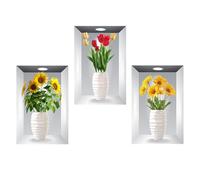 Auriselle 3 pièces 30 * 45CM Daisy Tulip Potted Plant Autocollant Mural Plante Pot Vases à Fleurs Décoration Murale autocollante 3D Plantes Vertes Feuilles Tableau Moderne Salon Bureau Hôtel Cuisine