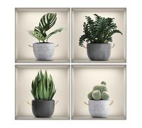Auriselle 4 pièces 30 * 30 cm stickers muraux Plantes vertes en pot Fleurs Vases - Décoration murale autocollante 3D avec et feuilles - Tableau mural moderne chambre à coucher, salon, bureau, cuisine