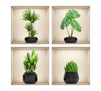 Auriselle 4 pièces 30 * 30CM stickers muraux Plantes vertes en pot Fleurs Vases - Décoration murale autocollante 3D avec plantes vertes et feuilles - Tableau mural moderne pour salon, bureau, hôtel