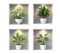 Auriselle 4 pièces 30 * 30CM stickers muraux Plantes vertes en pot Vases à fleurs - Décoration murale autocollante 3D avec plantes vertes et feuilles - Tableau mural moderne pour salon bureau hôtel