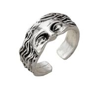 Auriselle Bague pour Homme Réglable Masque de Visage Viking Vintage Rétro Ouverte Bague de Pouce Gothique Bijoux Cadeaux pour Hommes Garçons Père, Argent